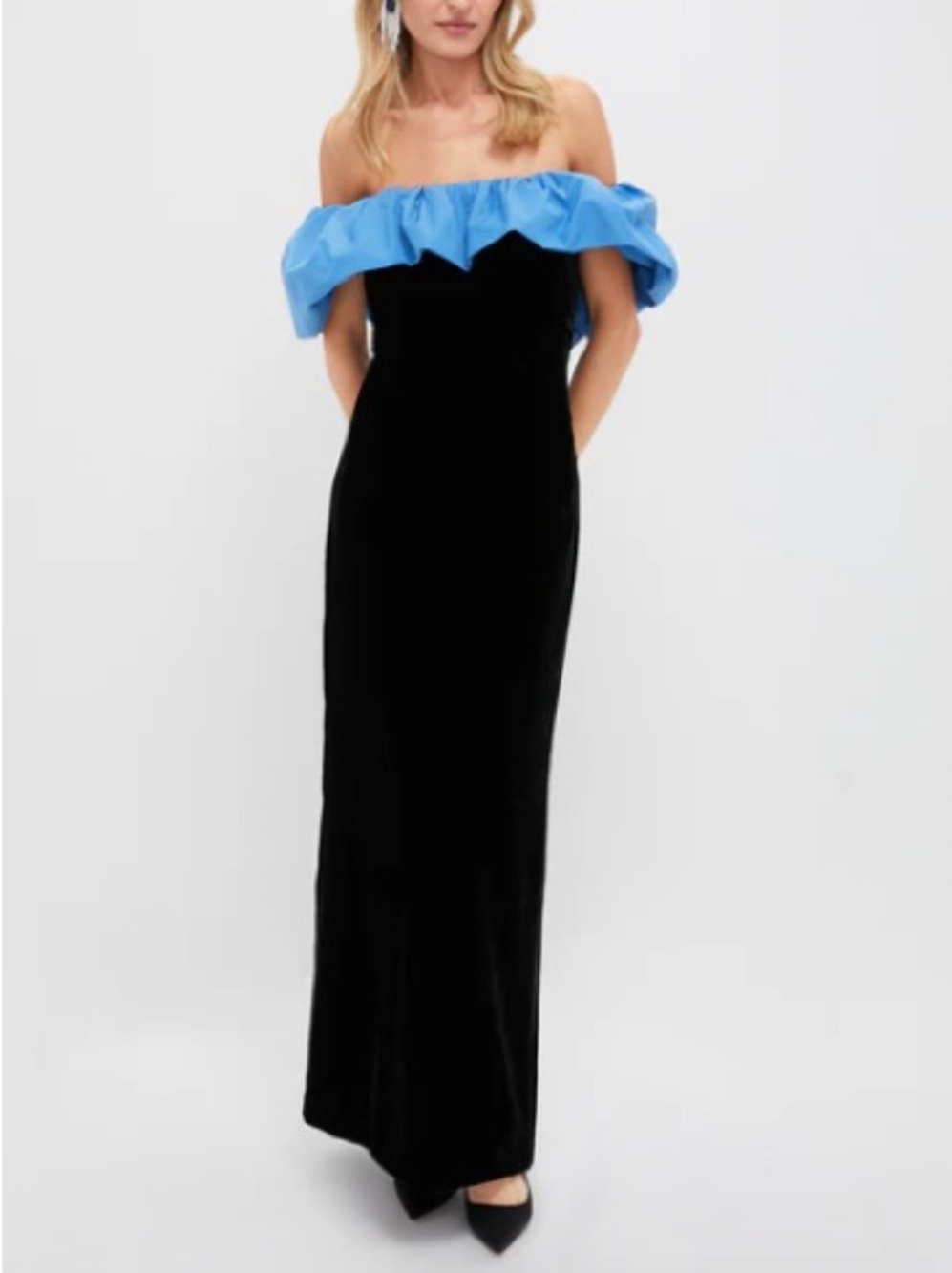 Tuckernuck Zanzibar Blue and Black Velvet Artemis Ruffle Dress Size 8 NEW $398 - Picture 4 of 13
